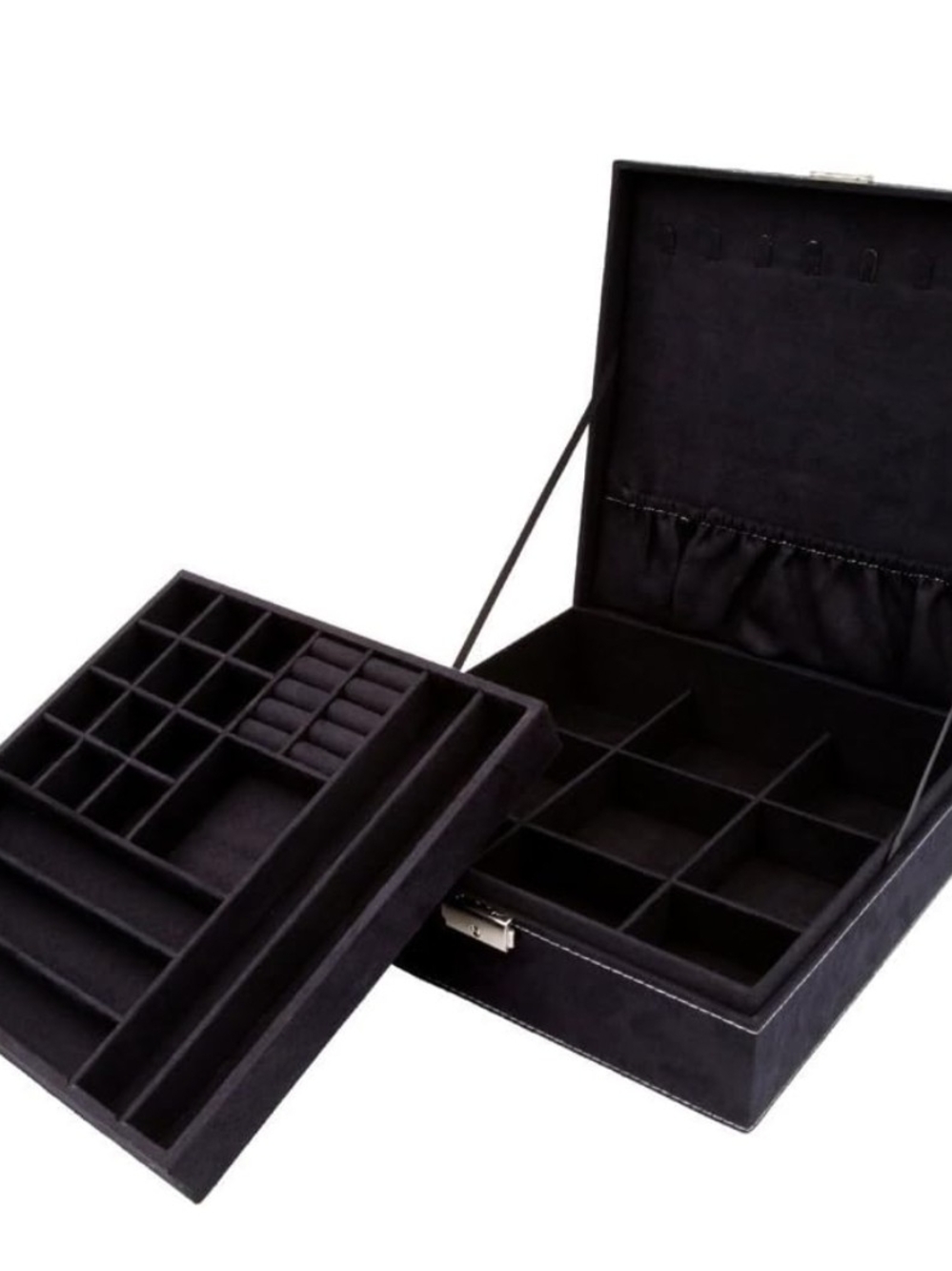 Black Jewelry Organizer Box with Multiple Compartments